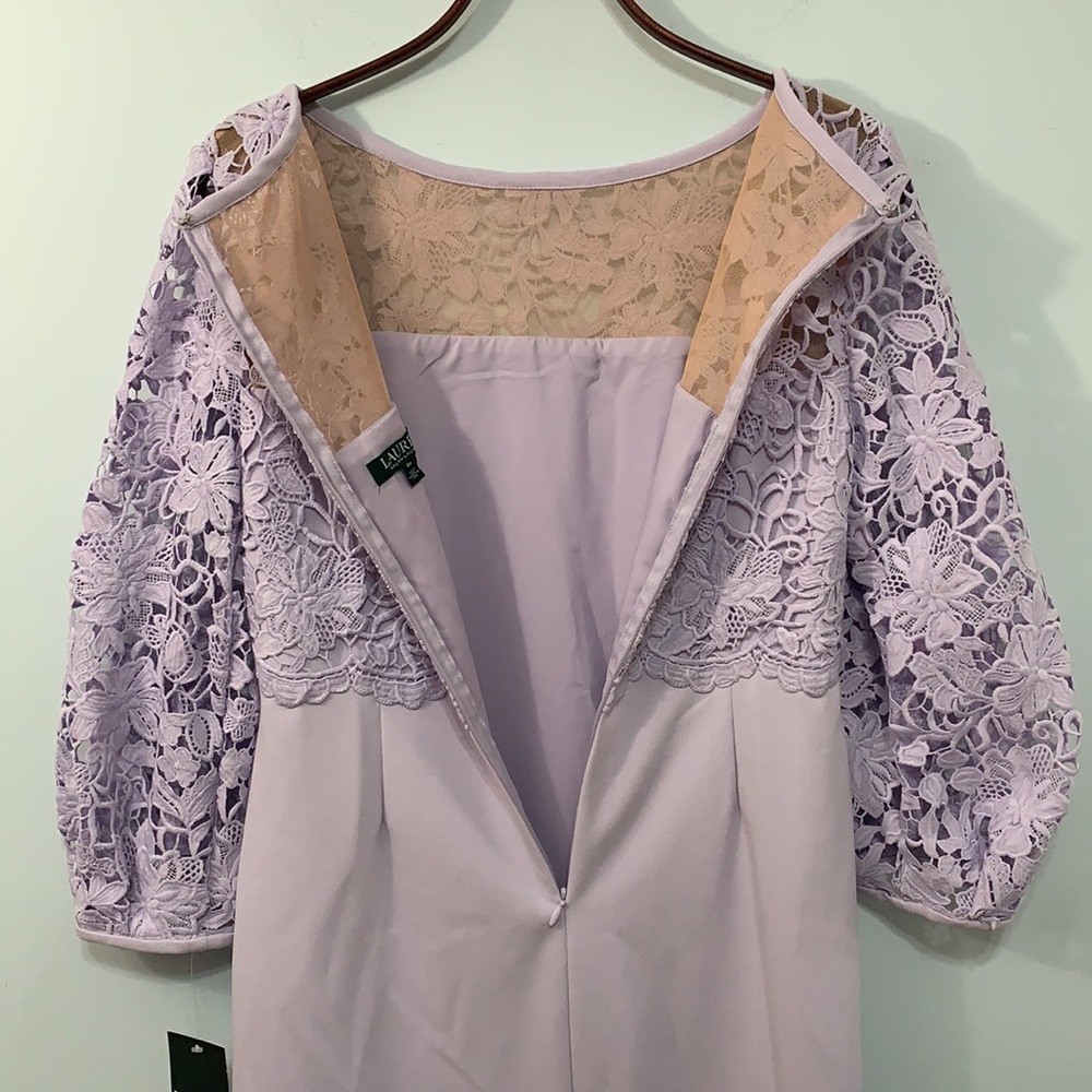 Lauren Ralph Lauren NWT Fresh Orchid & Wheat LaceBalloon-Sleeve Sheath Dress 8P - Picture 11 of 16